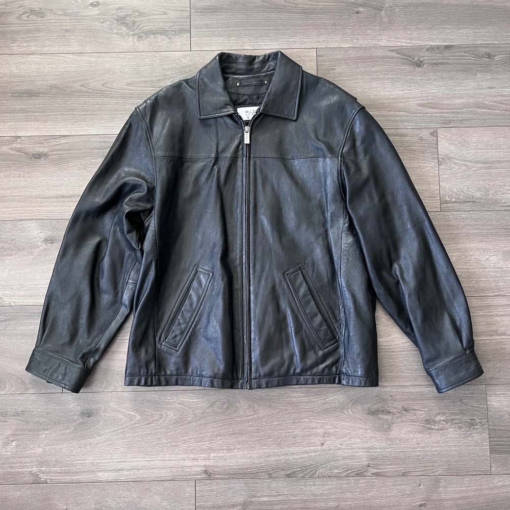 Wilsons Leather M. Julian Mens Black Leather Zip Front Jacket Medium